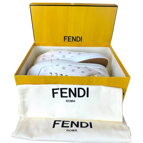 Fendi Domino White Canvas Logo Sneakers Size 40 / US 10 – Pristine Condition - Picture 13 of 16